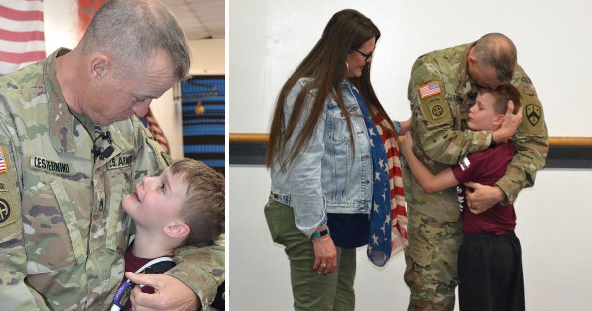 soldier surprised son.jpg?resize=412,232 - Son Broke Into Tears After Seeing His Soldier Father After 10 Months