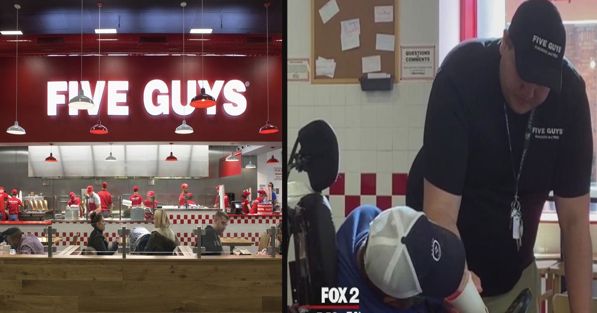 untitled 1 45.jpg?resize=1200,630 - Five Guys Manager Gave A Free Meal And Helped The Sick Customer Who Was Struggling To Eat By Himself