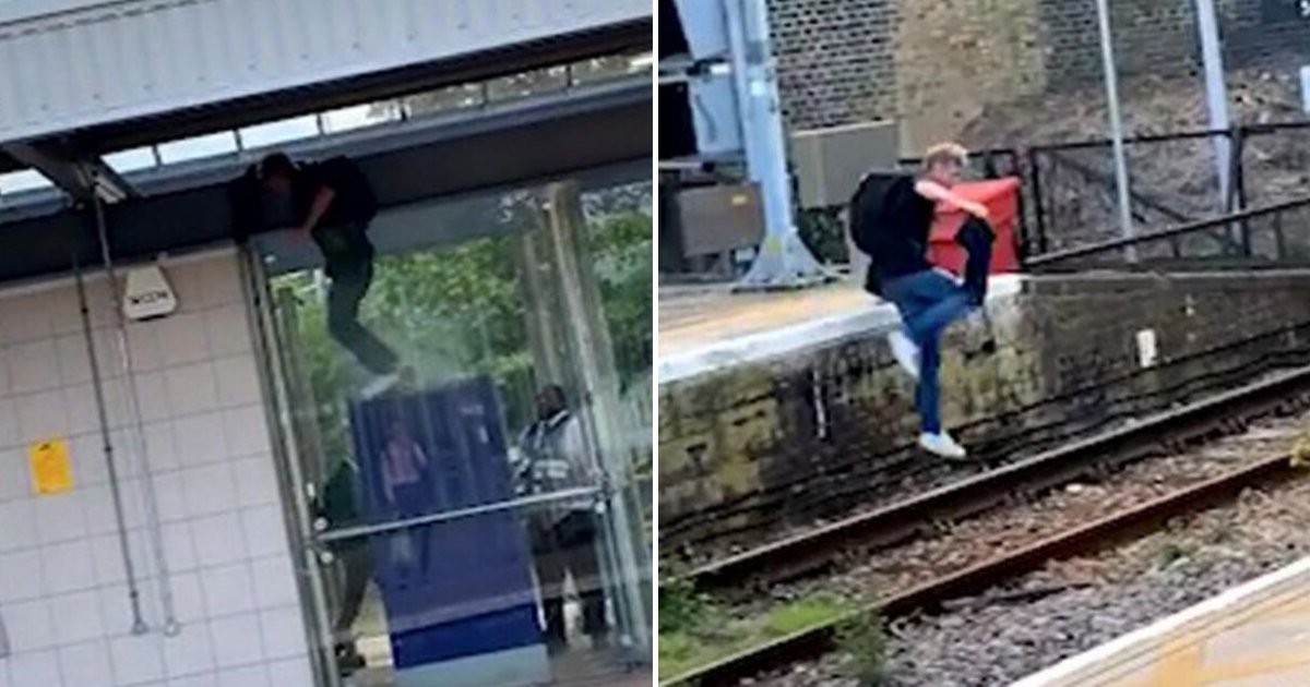 untitled design 62.png?resize=412,232 - Man Caught On Camera Climbing Over Train Station Wall Before Running Away On Tracks