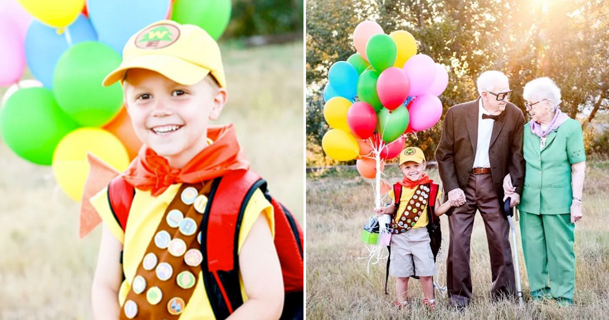 up6.png?resize=1200,630 - 5-Year-Old Boy Posed With Great-Grandparents For Up-Themed Photo Shoot