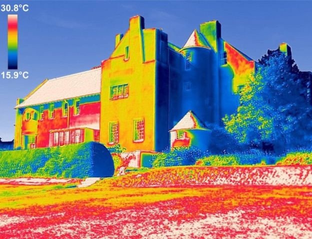 Infra-red thermographic images show the extent of damp and water damage