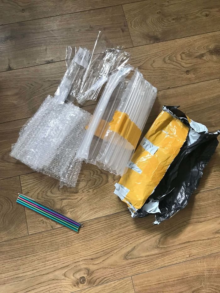 I Decided To Try Use Less Plastic So I Ordered 4 Re-Usable Straws, This Is The Amount Of Packaging They Came In
