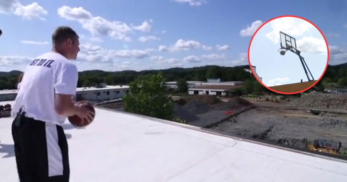 basketball coach trick.jpg?resize=412,232 - Basketball Coach’s Epic 100ft Trick Shot From The Top Of A Three-Storey Building