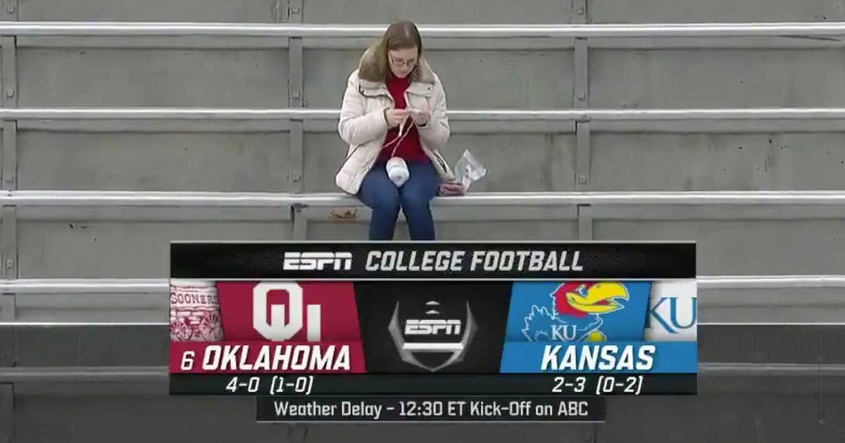 college student went viral after she was spotted crocheting in the stands during kansas football game.jpg?resize=412,275 - College Student Went Viral After She Was Spotted Crocheting In The Stands During A Football Game