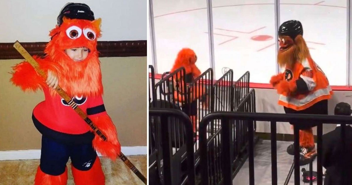 gritty mini me.jpg?resize=412,232 - 8-Year-Old Girl Dressed As Gritty Danced With The Real Gritty At A Hockey Game