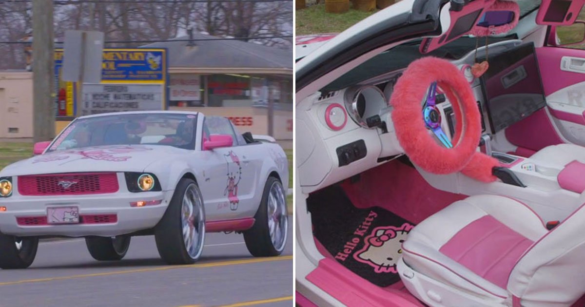 hello kitty mustang.jpg?resize=1200,630 - Woman Transformed Plain White Ford Mustang Into A Hello Kitty Mustang By Herself