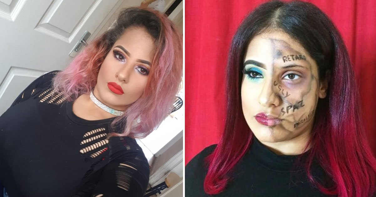 makeup artist wrote hurtful words face.jpg?resize=412,232 - Makeup Artist Who Uses A Wheelchair Wrote Hurtful Words Strangers Call Her On Her Face To Raise Awareness