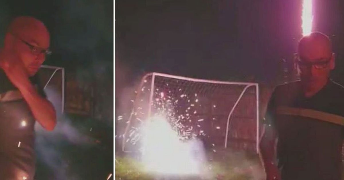 dad hit on neck rocket.jpg?resize=412,275 - Man Hit By A Rocket On His Neck During A Fireworks Display In His Garden