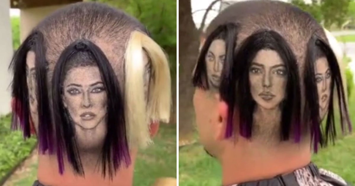 haircut depicting kardashians.jpg?resize=412,275 - Talented Barber Sculpted Images Of Kardashian Sisters Onto His Client’s Head