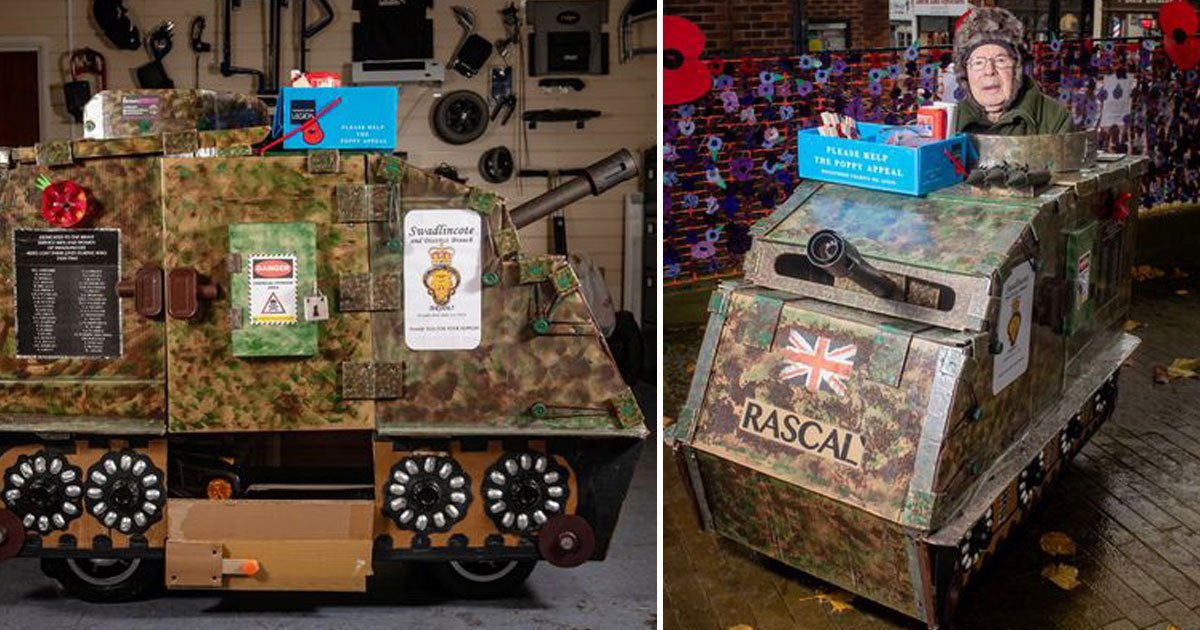 poppy seller scooter into military tank.jpg?resize=412,275 - 85-Year-Old Poppy Seller Turned Mobility Scooter Into A Military Tank Ahead Of Remembrance Sunday