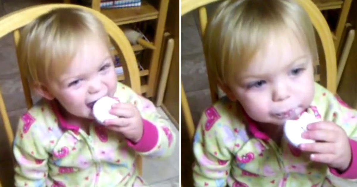 reaction toddler donut.jpg?resize=1200,630 - Cette enfant a une drôle de réaction après avoir pris une première bouchée de son beignet