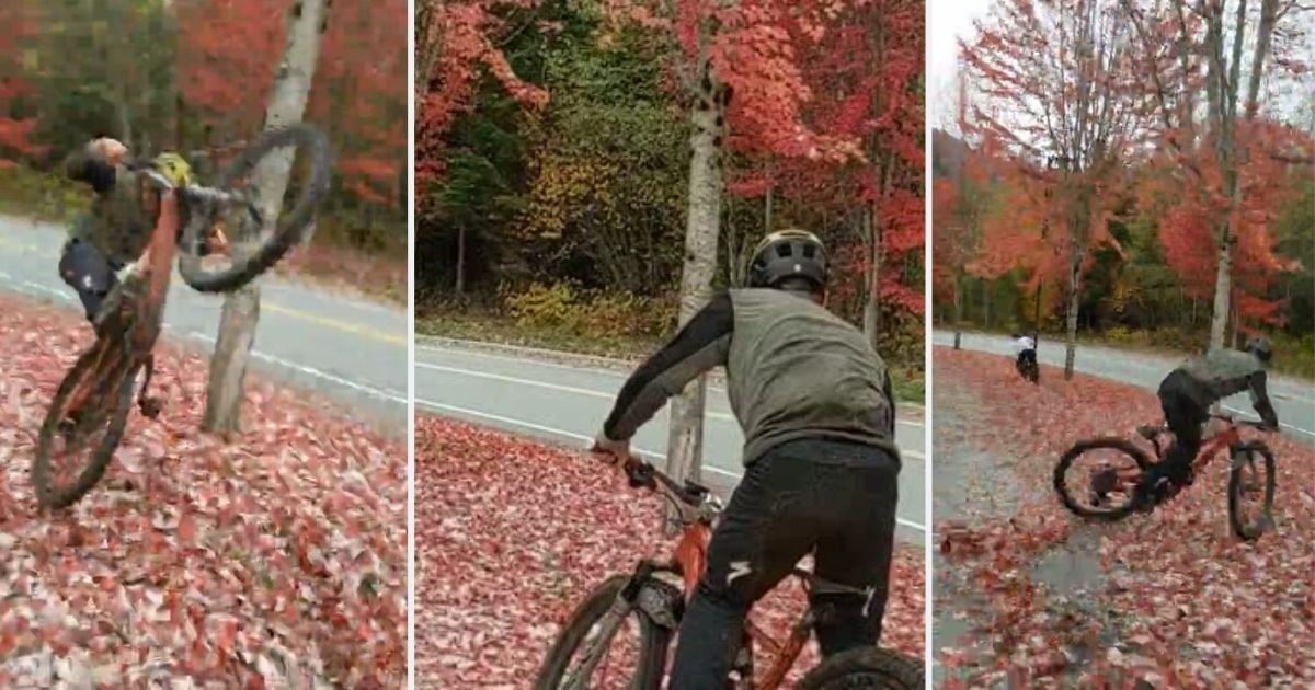 y4 2.jpg?resize=1200,630 - Cyclist Trying to Enjoy His Ride Fell Beautifully Into Autumn Leaves