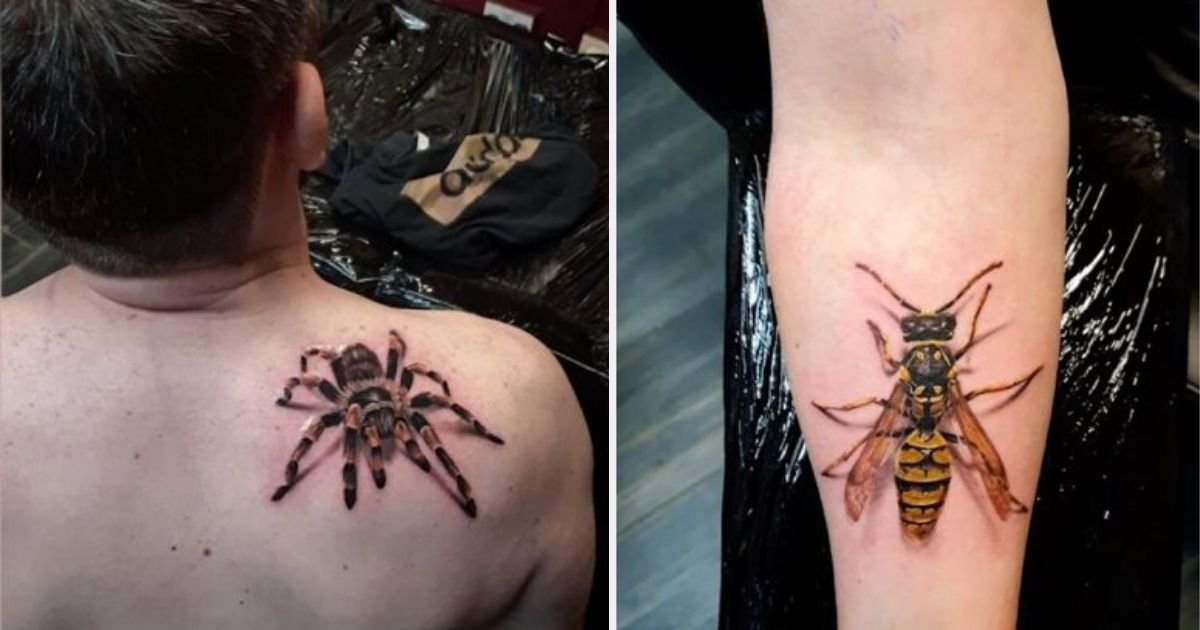 y5 5.jpg?resize=412,275 - Un artiste crée un tatouage hyper-réaliste d'une tarentule et d'une guêpe