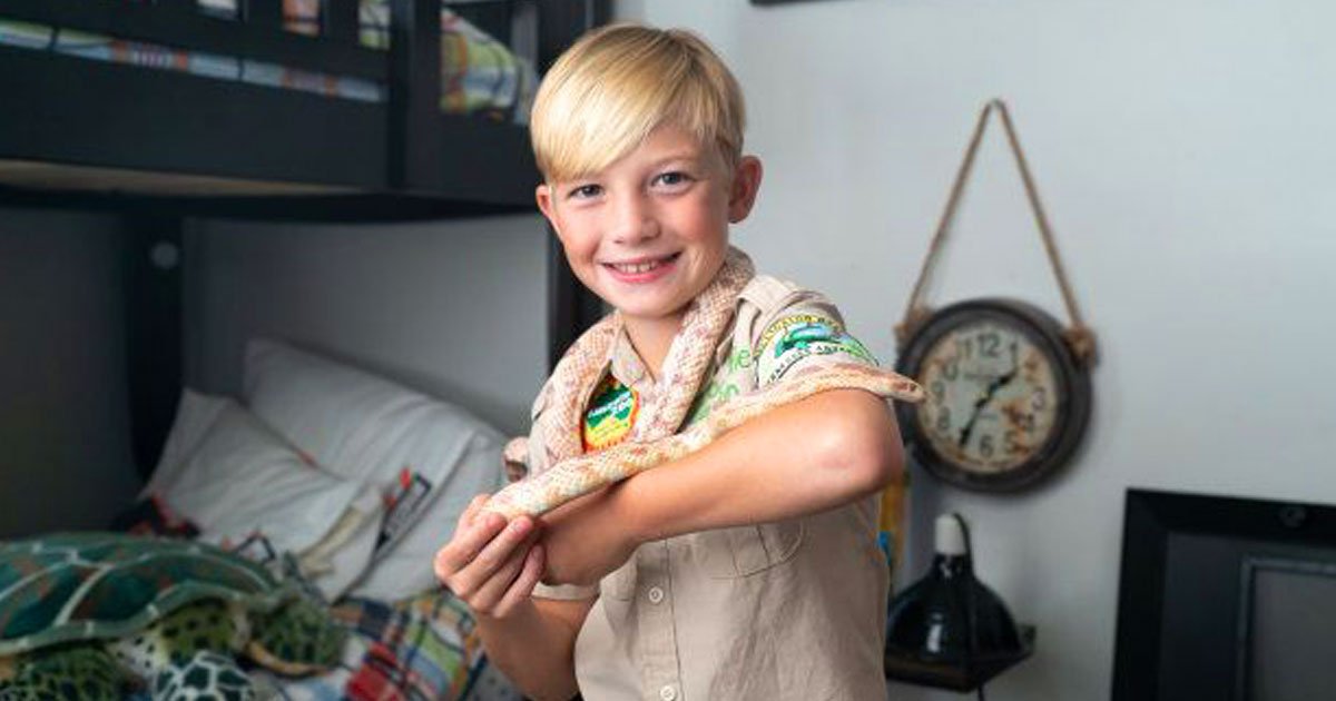 10 year old lives reptiles.jpg?resize=412,232 - 10-Year-Old Daredevil Lives With More Than 12 Reptiles Including An Albino Corn Snake