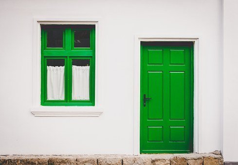 House, Front, Green, Door, Window