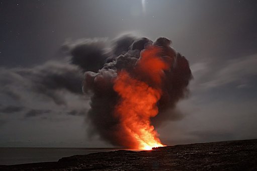 Volcano, Hawaii, Lava, Cloud, Ash, Water
