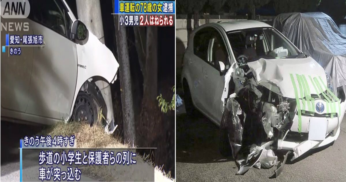 a 108.jpg?resize=1200,630 - 【高齢者運転】対向車線越え歩道に…9歳男児2人が、78歳女運転の車にはねられ重傷！！