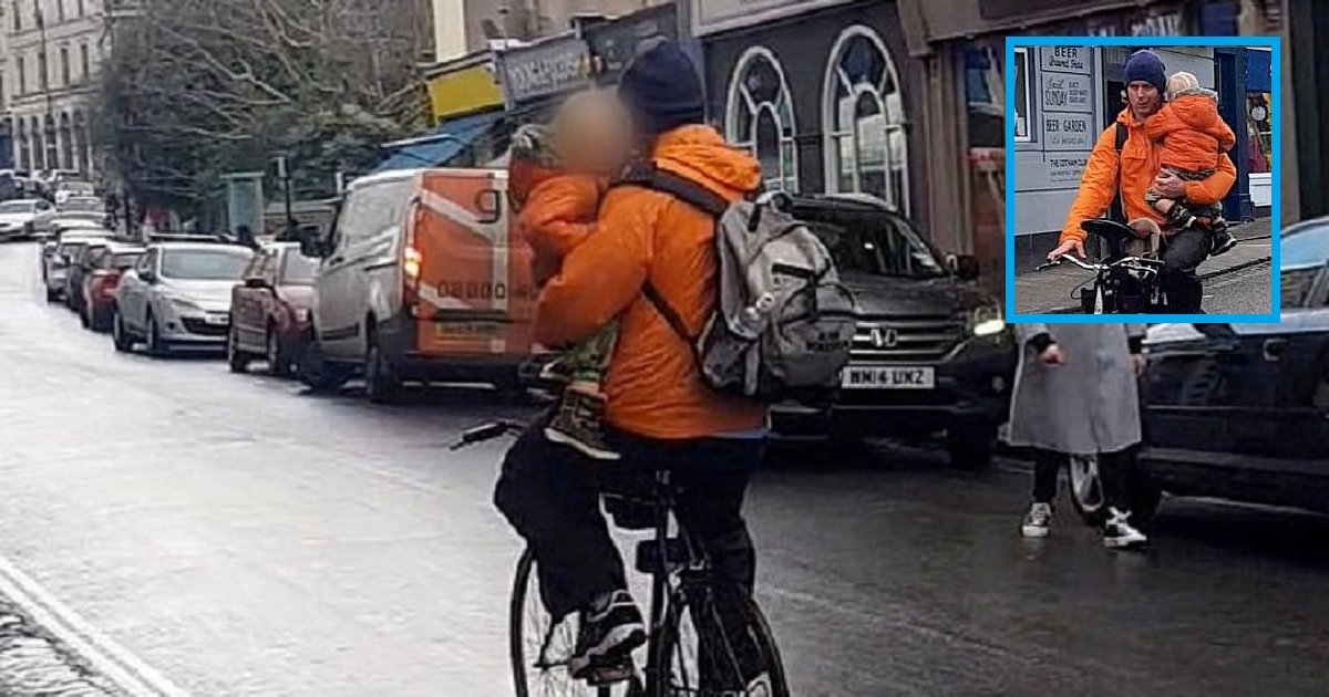 c4.jpg?resize=412,232 - A Cyclist Was Seen Riding Without A Helmet And Carrying A Child In One Arm