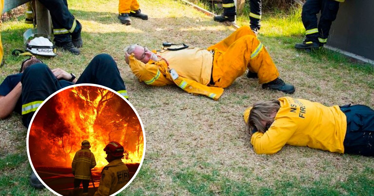 firefighters6.png?resize=1200,630 - Volunteer Firefighters Collapsed To The Ground After Battling Fire In Australia