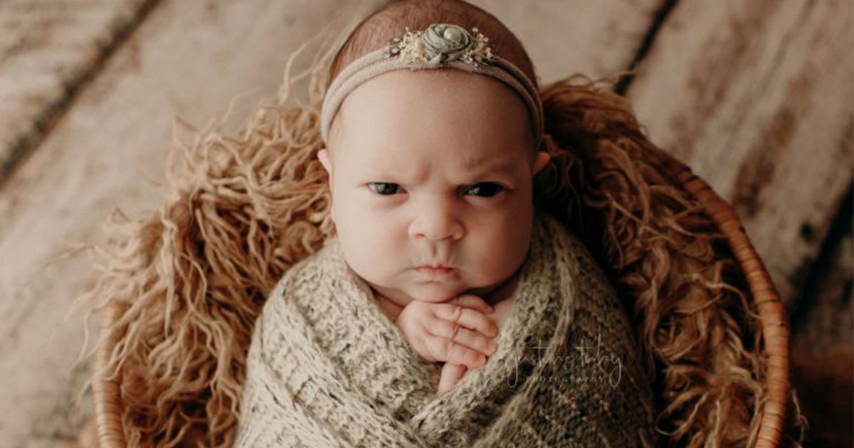 newborn babys grumpy face photoshoot went viral and it is hilarious yet adorable.jpg?resize=1200,630 - Newborn Baby Gave Out An Adorable Little Grumpy Face For Her Photoshoot