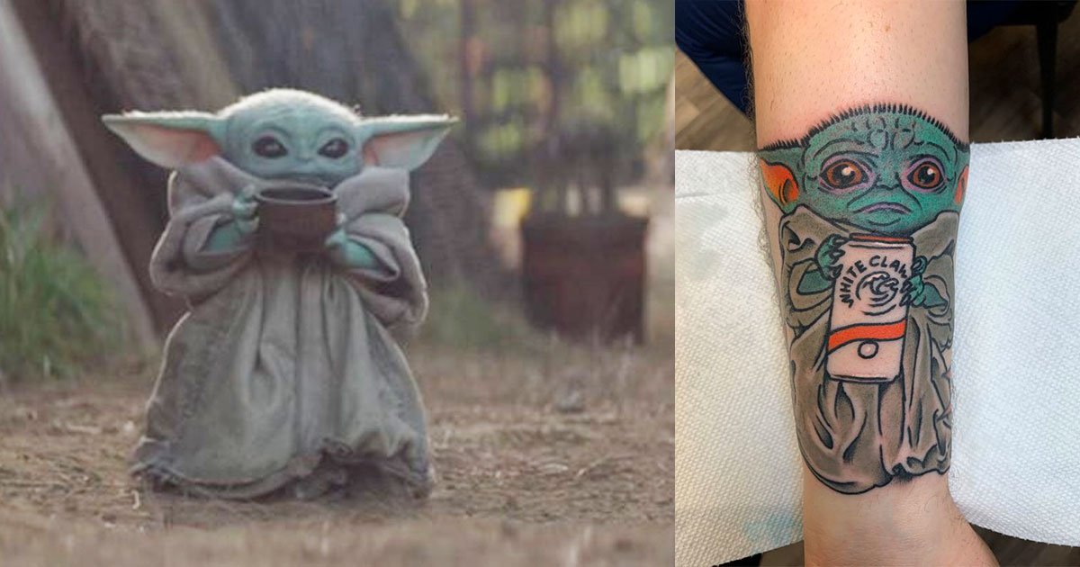 social media users had mixed reaction after a man got baby yoda tattoo on his arm.jpg?resize=412,232 - A Man Got A Tattoo Of A Baby Yoda Drinking An Alcoholic Beverage On His Arm