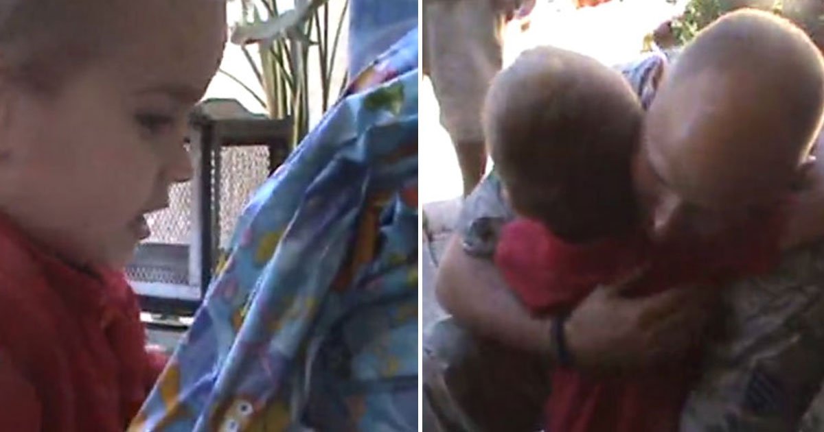 soldier surprised son.jpg?resize=412,275 - Soldier Dad Couldn’t Attend Son’s Birthday Party - Next Day A Huge Gift Box Arrived For The Little Boy
