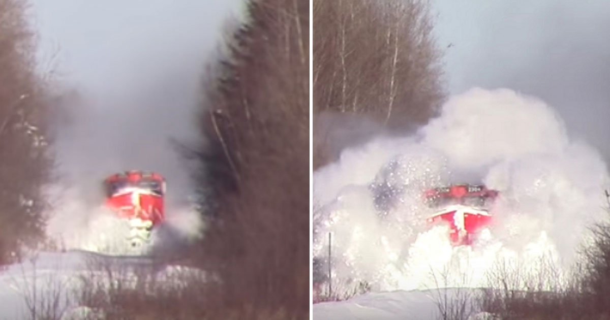 train colliding with snow.jpg?resize=1200,630 - Belle vidéo d'un train entrant en collision avec un mur de neige géant