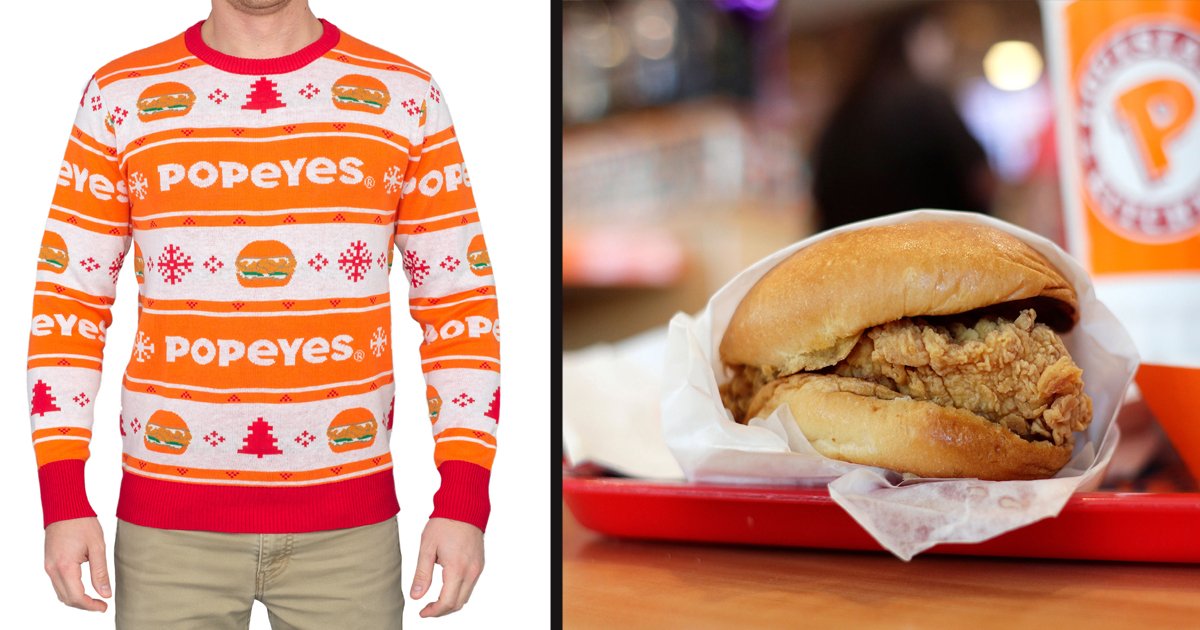 untitled 1 63.jpg?resize=412,275 - Popeyes' Chicken Sandwich-Themed Ugly Christmas Sweaters All Sold Out In Hours