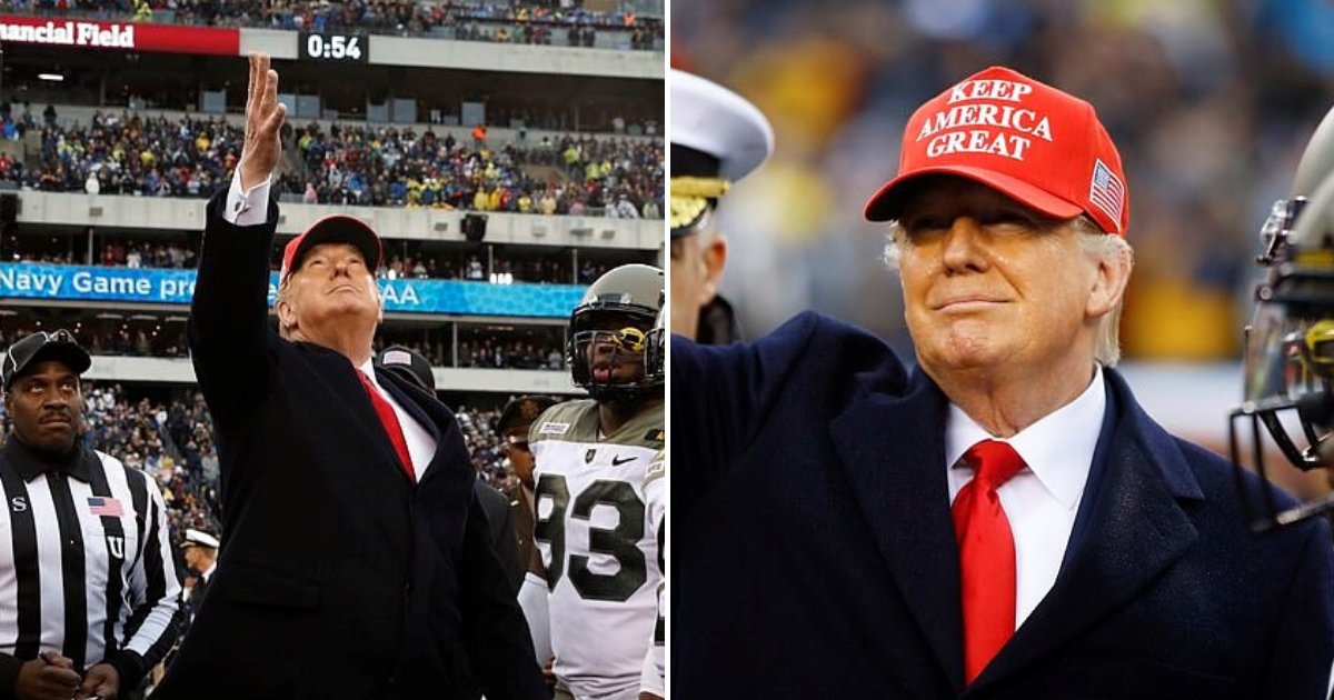 untitled design 1 3.png?resize=412,275 - Donald Trump Received A Standing Ovation After Tossing The Coin During An Army-Navy Match