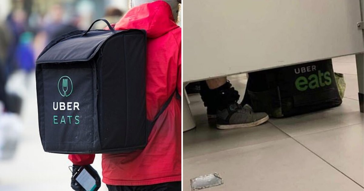 untitled design 35 1.png?resize=412,275 - UberEats Driver Caught Placing Delivery Bag On The Toilet Floor While Sitting On The Toilet Bowl