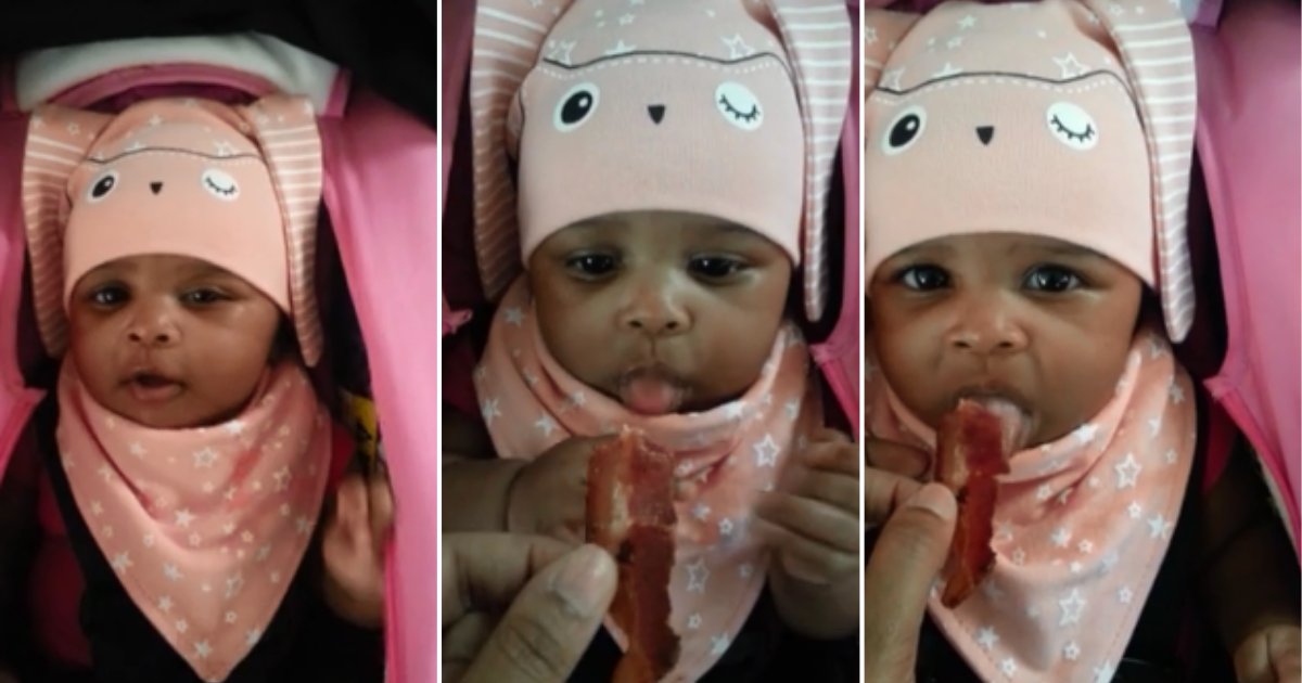 2 59.png?resize=1200,630 - Infant Makes An Effort to Try Bacon For The First Time