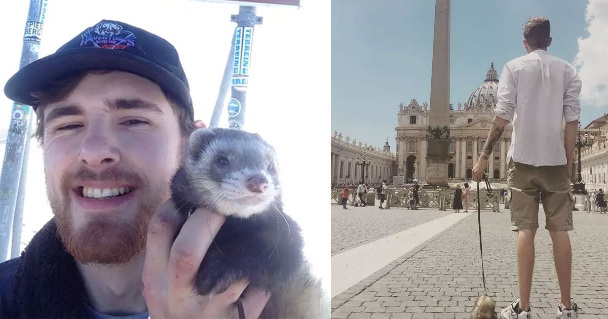a former raf airman quits his job and sold nearly all of his possessions to travel with his pet ferret.jpg?resize=412,232 - A Man Left His Job To Travel With His Pet Ferret After The Passing Of Three Close People In His Life