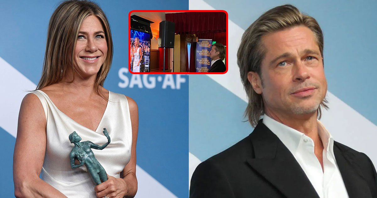 Brad Pitt Captured Watching Jennifer Anistons Sag Award Acceptance Speech From Backstage