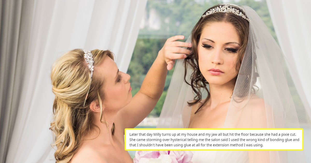 bride forced to wear wig hairdresser.jpg?resize=412,232 - A Hairdresser Refused To Pay $1300 For Her Cousin’s Wig After Ruining Her Wedding Hair