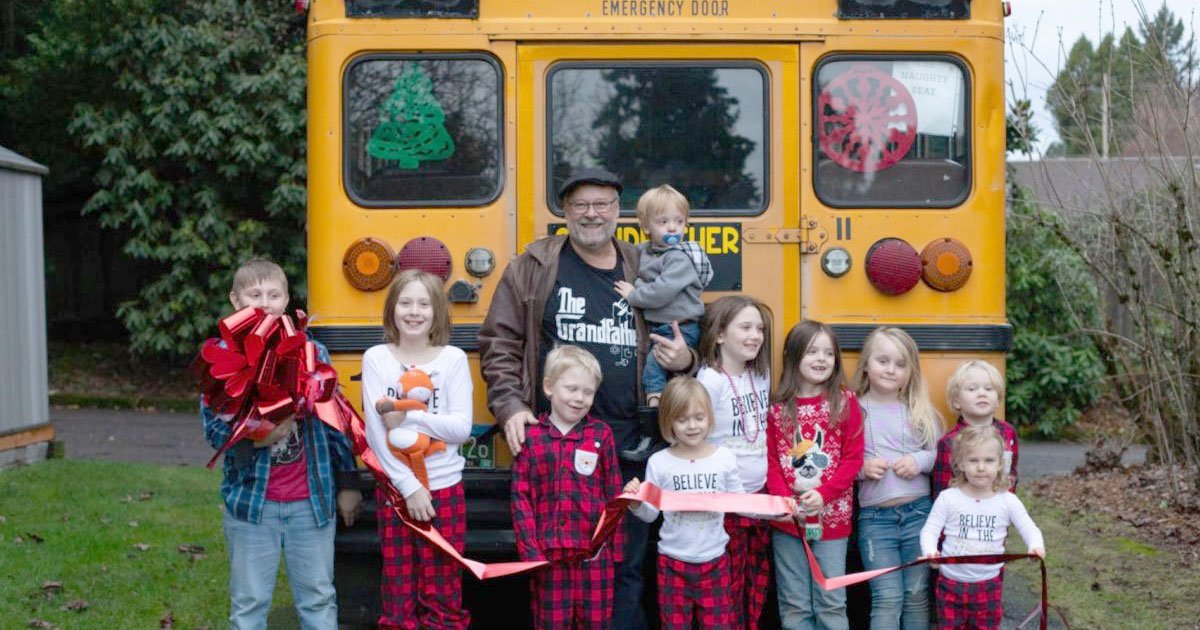 grandfather bought a bus to drop his 10 grandkids to school every day.jpg?resize=1200,630 - Grandpa Got A Small Bus To Drop His 10 Grandkids Off At School Every Day