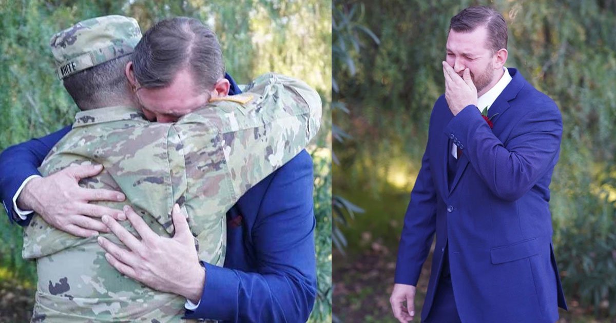 groom amazed to see his best friend who was supposed to be deployed on his wedding day.jpg?resize=412,232 - Groom Moved To Tears After Seeing His Best Friend Who Was Supposed To Be Deployed On His Wedding Day