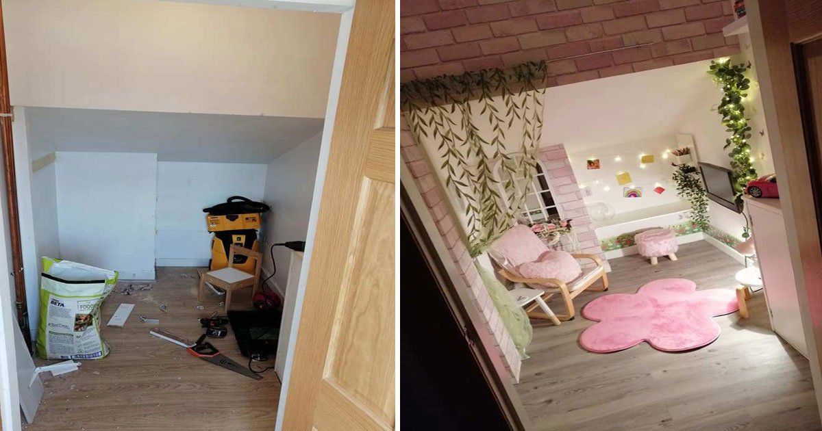 mother turned giant cupboard magical den playhouse.jpg?resize=1200,630 - Une maman a transformé son placard sous les escaliers en une salle de jeu pour sa fille