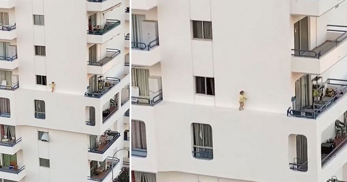 toddler fifth floor ledge apartment.jpg?resize=1200,630 - Vidéo terrifiante : Un enfant en bas âge marche en équilibre sur le rebord du cinquième étage