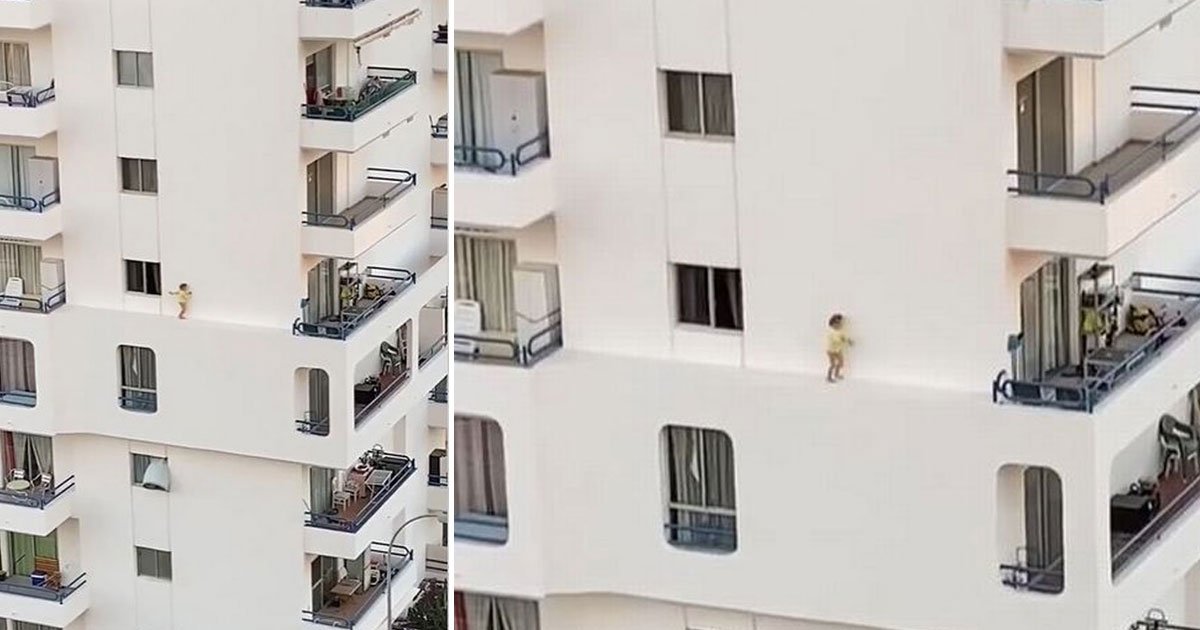 toddler fifth floor ledge apartment.jpg?resize=412,275 - Video Of A Toddler Walking On The Fifth-Floor Ledge Of An Apartment