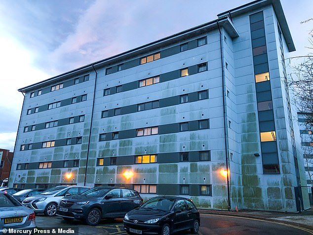 Pictured: A block of apartments in Arrowe Park Hospital in Wirral, where Britons are being quarantined