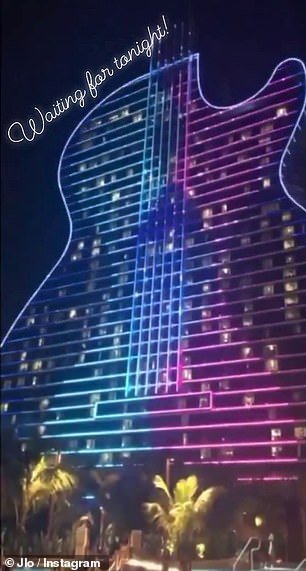 Honoring an icon: On Saturday night JLo shared video of the Hard Rock Hotel in Hollywood, Florida lighting up to her famous songs