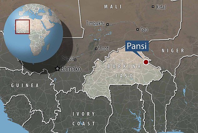 Pictured: A locator map showing the village of Pansi in eastern Burkina Faso, where militants killed worshippers at a Protestant church
