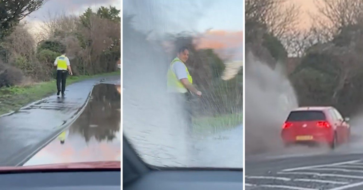 3 93.jpg?resize=412,275 - A Driver Left 'Police Officer' Drenched Head To Toe By Driving Through A Puddle