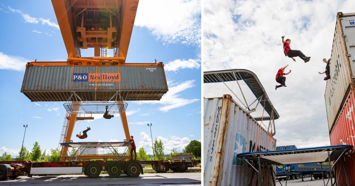 4 70.jpg?resize=412,232 - Team Of Acrobats Built The Ultimate 'Trampoline Sandwich' On A Moving Flatbed Truck