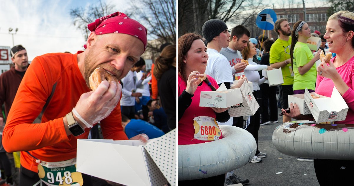 donut6.png?resize=1200,630 - There's A New Challenge Where You Have To Eat 12 Donuts During A 5-Mile Run