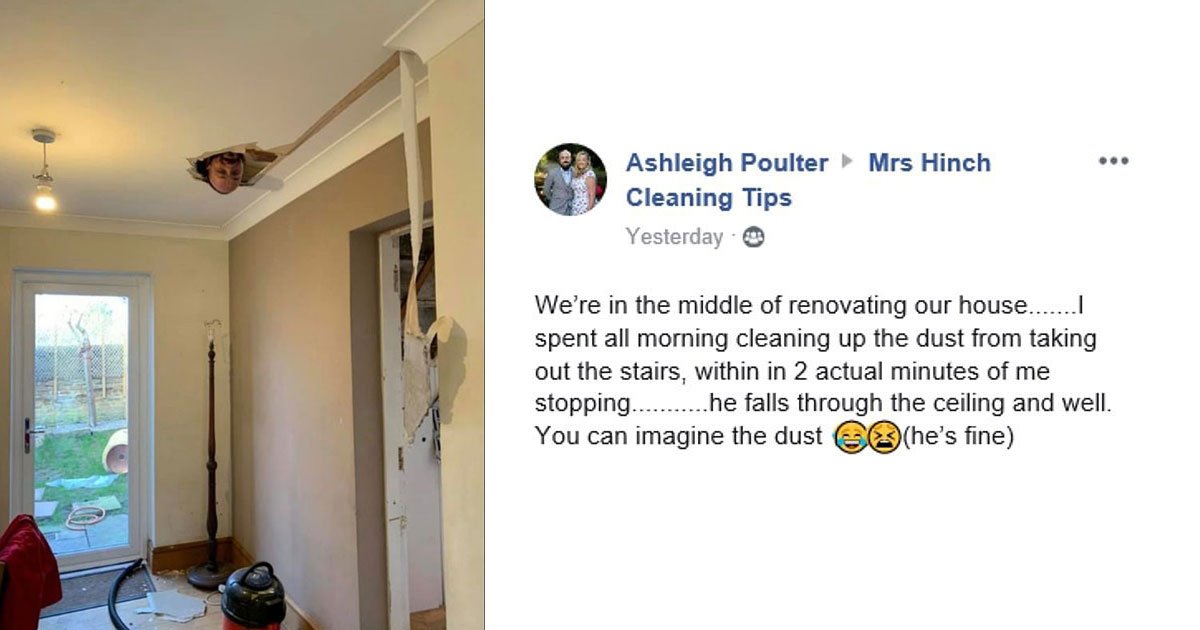 husband fell through ceiling.jpg?resize=412,275 - Husband Fell Through The Ceiling During Home Renovation After His Wife Cleaned Up A Big Mess