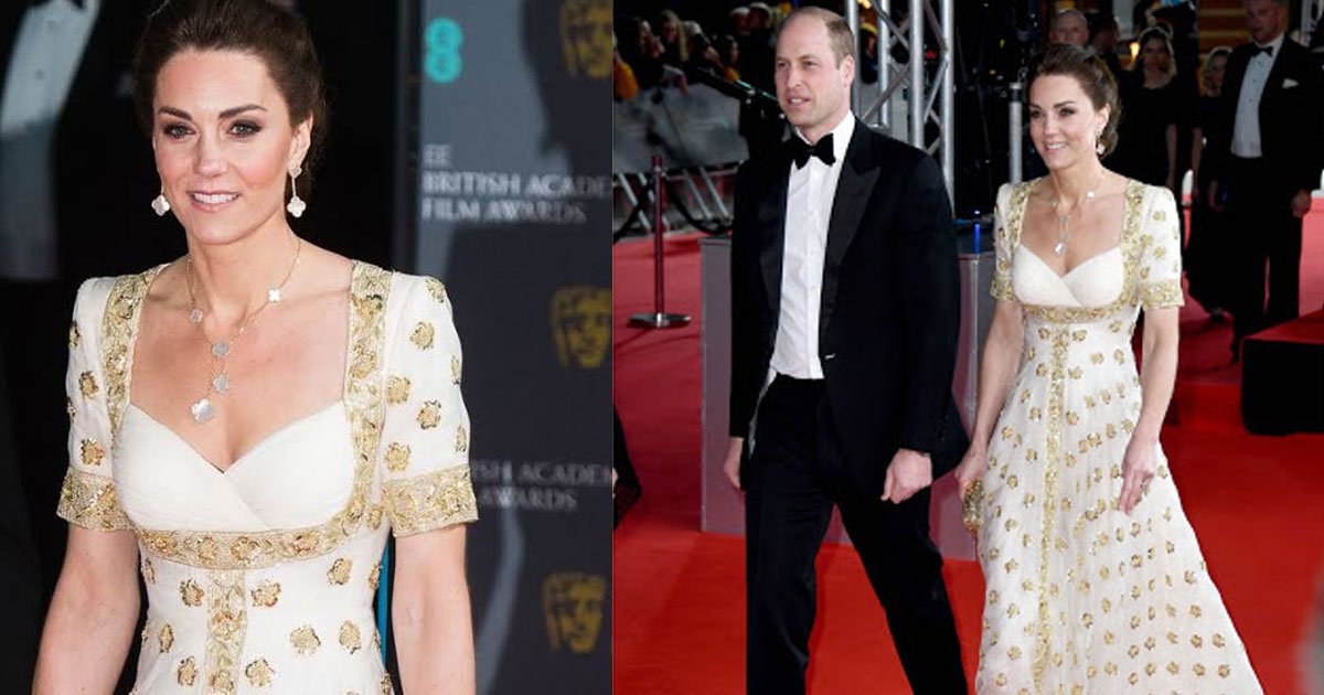 kate middleton looked stunning in her recycled white and gold alexander mcqueen gown at bafta award ceremony.jpg?resize=412,275 - Kate Middleton était encore resplendissante dans sa robe créée par Alexander Mcqueen