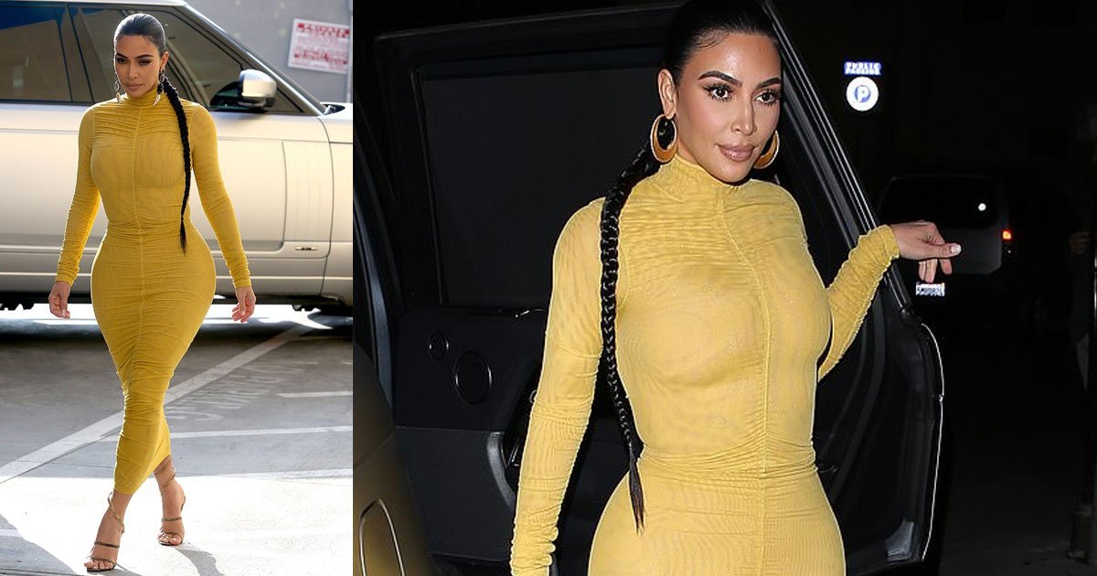 kim kardashian flaunted her curves in a tight yellow dress.jpg?resize=412,232 - Kim Kardashian dévoile les courbes de son corps dans une robe moulante de couleur jaune