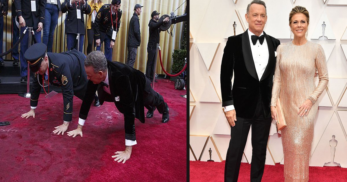 untitled 3 2.jpg?resize=1200,630 - Tom Hanks a fait des pompes avec le sergent de l'armée sur le tapis rouge des Oscars