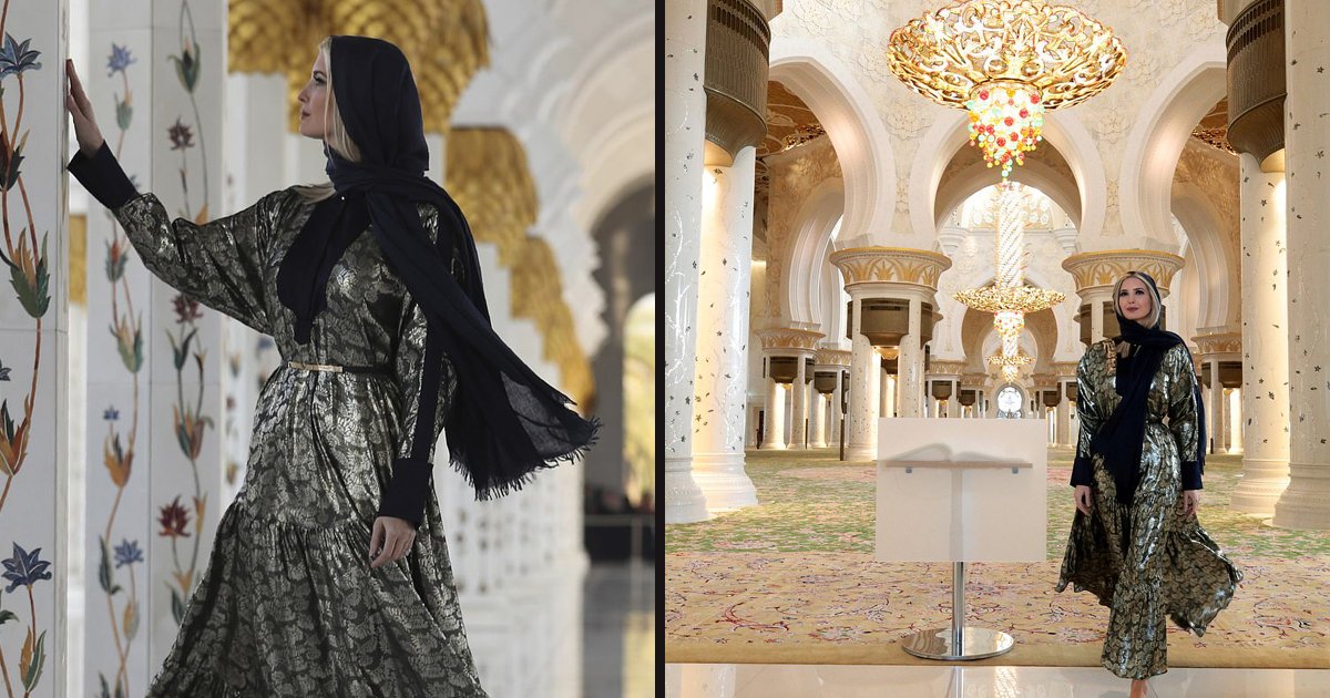 untitled 3 4.jpg?resize=1200,630 - Ivanka Trump Donned A Metallic Silk Gown And A Headscarf While Touring Dubai's Biggest Mosque